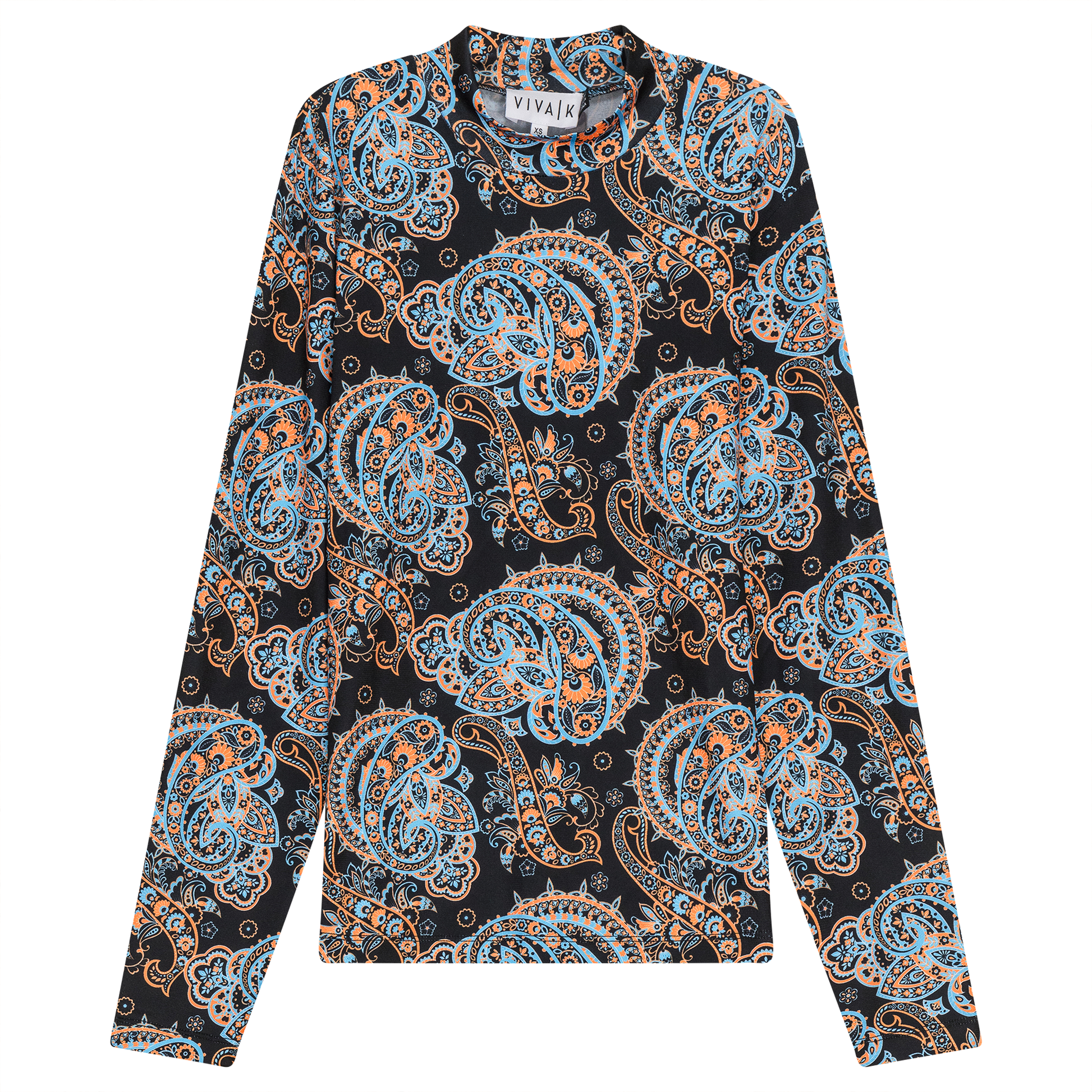 Printed Ity Mock Neck Top Black Paisley