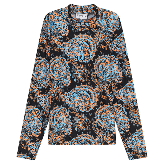 Printed Ity Mock Neck Top Black Paisley