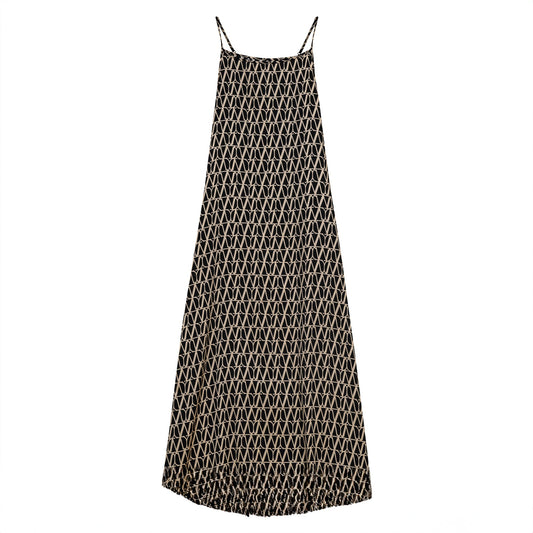 Printed Satin Maxi Jumper Black Stone