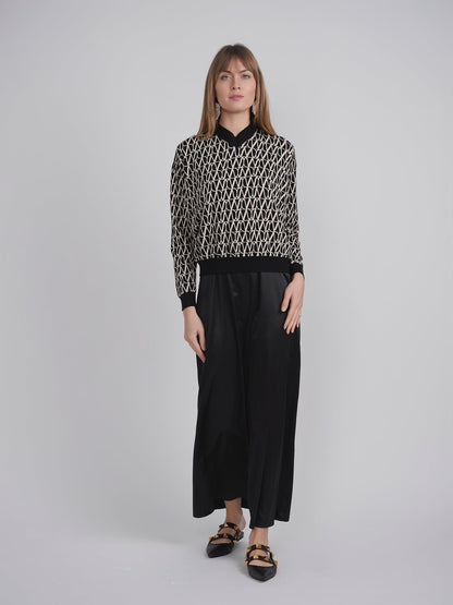 V Neck Floral Knit Sweater