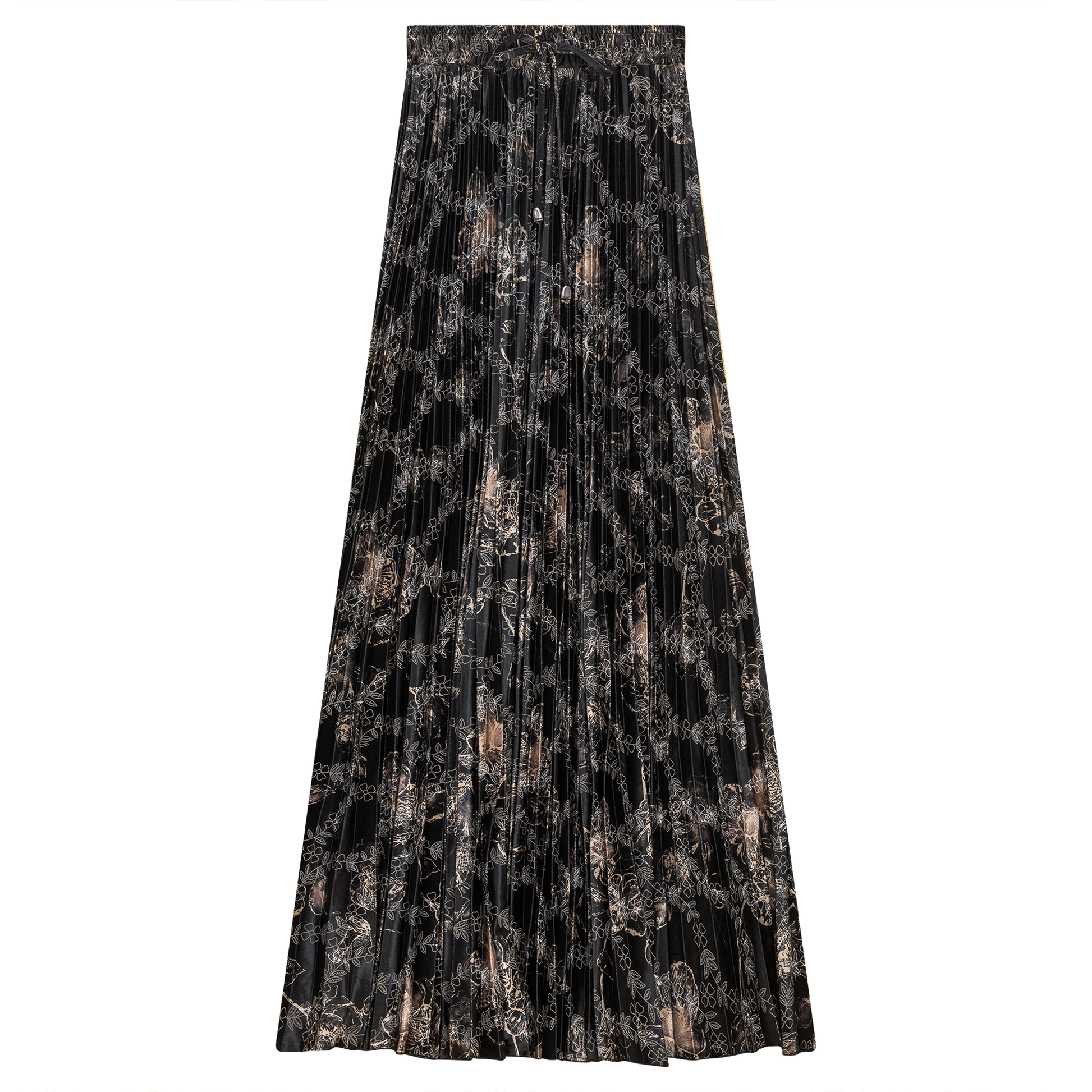 Flocked Velour Pleated Midi Skirt Black