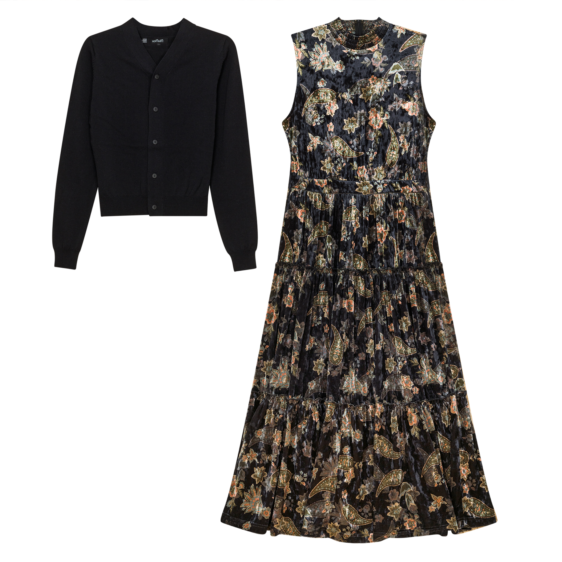 Printed Velour Midi Jumper With V Neck Sweater Black