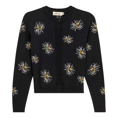 Embroidered Knit Cropped Cardigan Black
