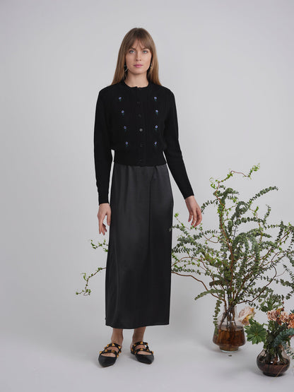 Crochet Knit Cardigan With Floral Embroidery