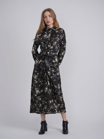 Printed Ruched Shirt Dress