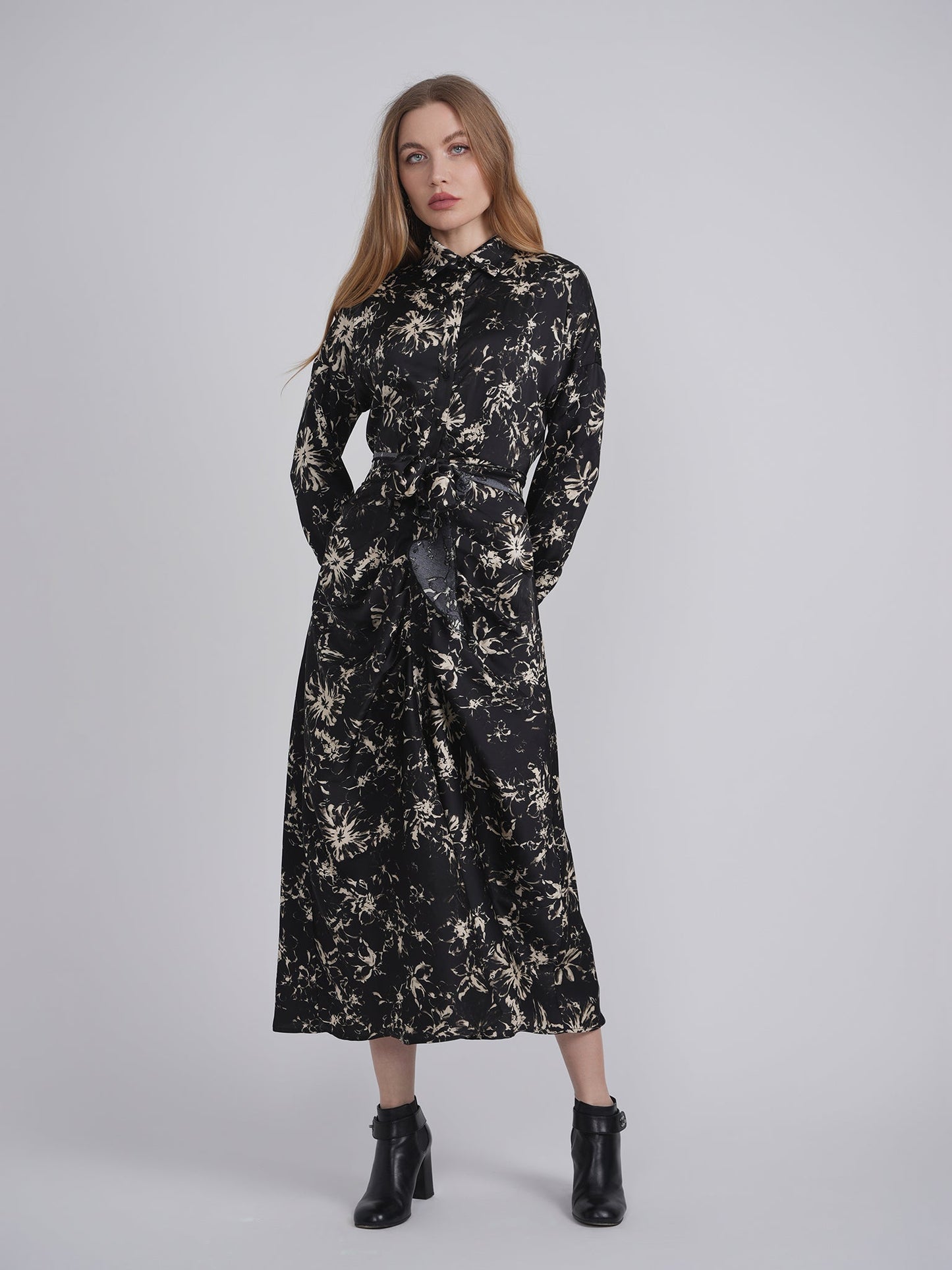 Printed Ruched Shirt Dress