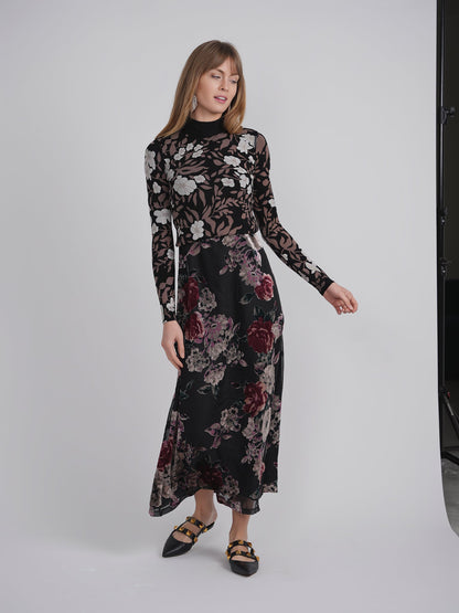 Printed Shirred Mock Neck Sweater