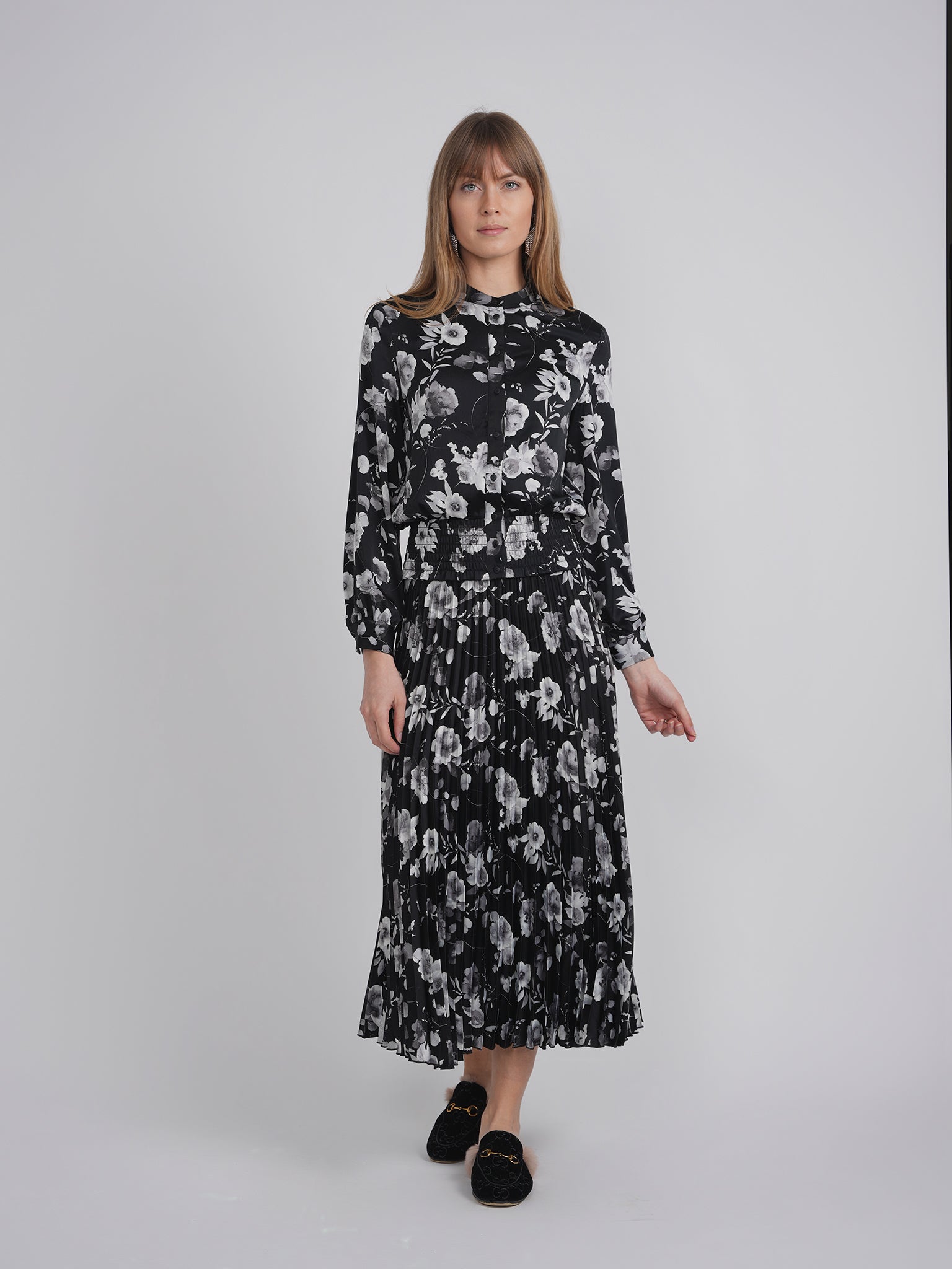 Printed satin Ruched Blouse