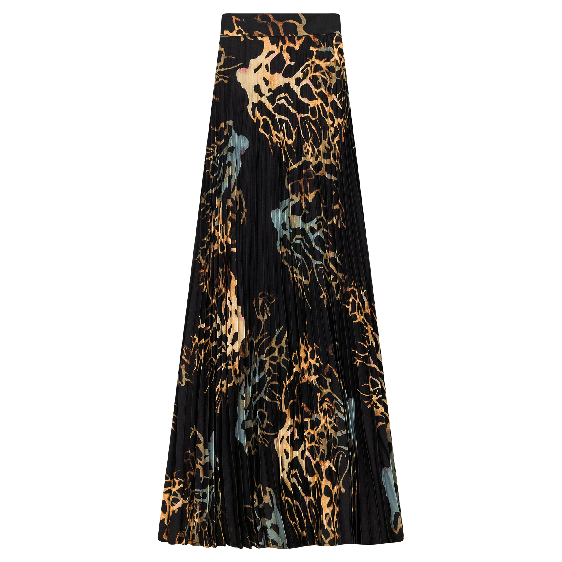 Printed Chiffon Accordian Pleated Midi Skirt Black Rust