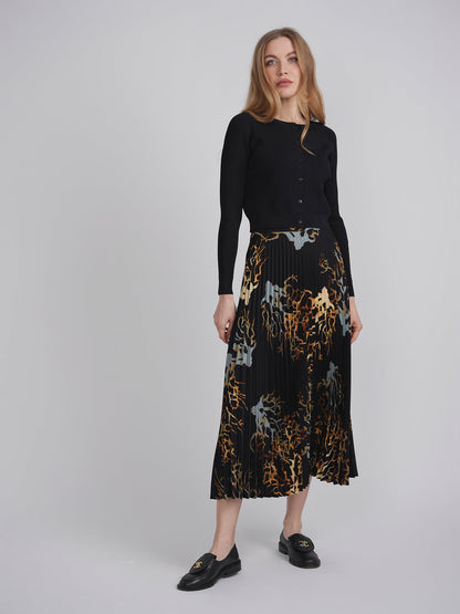 Printed Chiffon Accordian Pleated Midi Skirt
