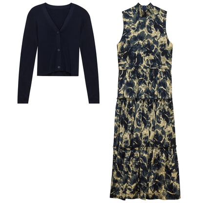 Printed Satin Jumper With Knit Top Midnight Taupe