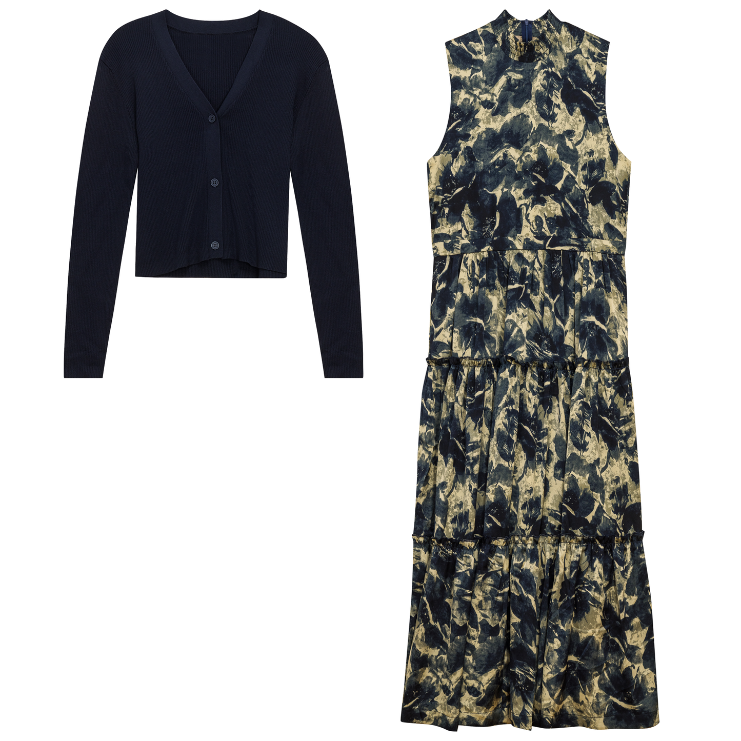 Printed Satin Jumper With Knit Top Midnight Taupe