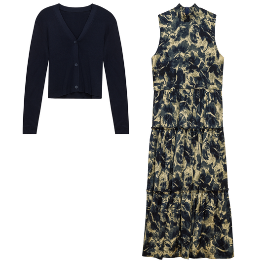 Printed Satin Jumper With Knit Top Midnight Taupe