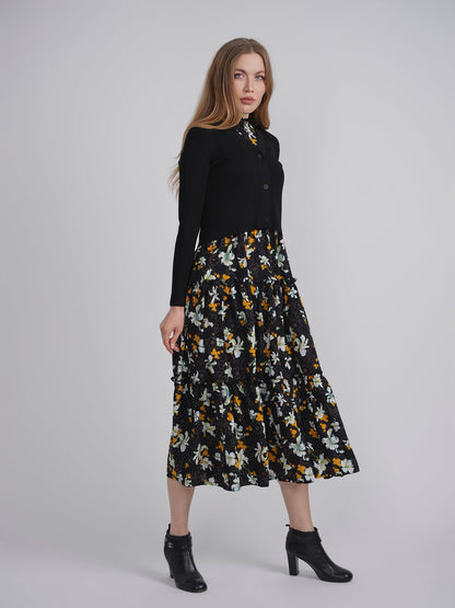 Printed Satin Jumper With Knit Top