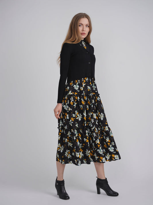 Printed Satin Jumper With Knit Top