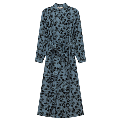 Midi Floral Shirt Dress Black Blue