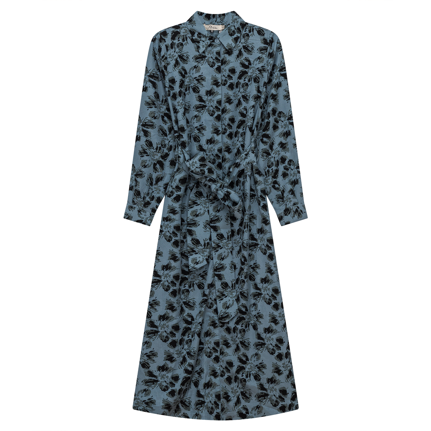 Midi Floral Shirt Dress Black Blue