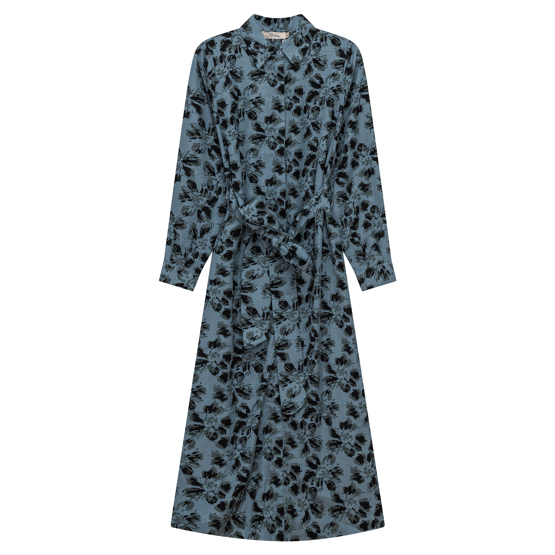 Midi Floral Shirt Dress Black Blue