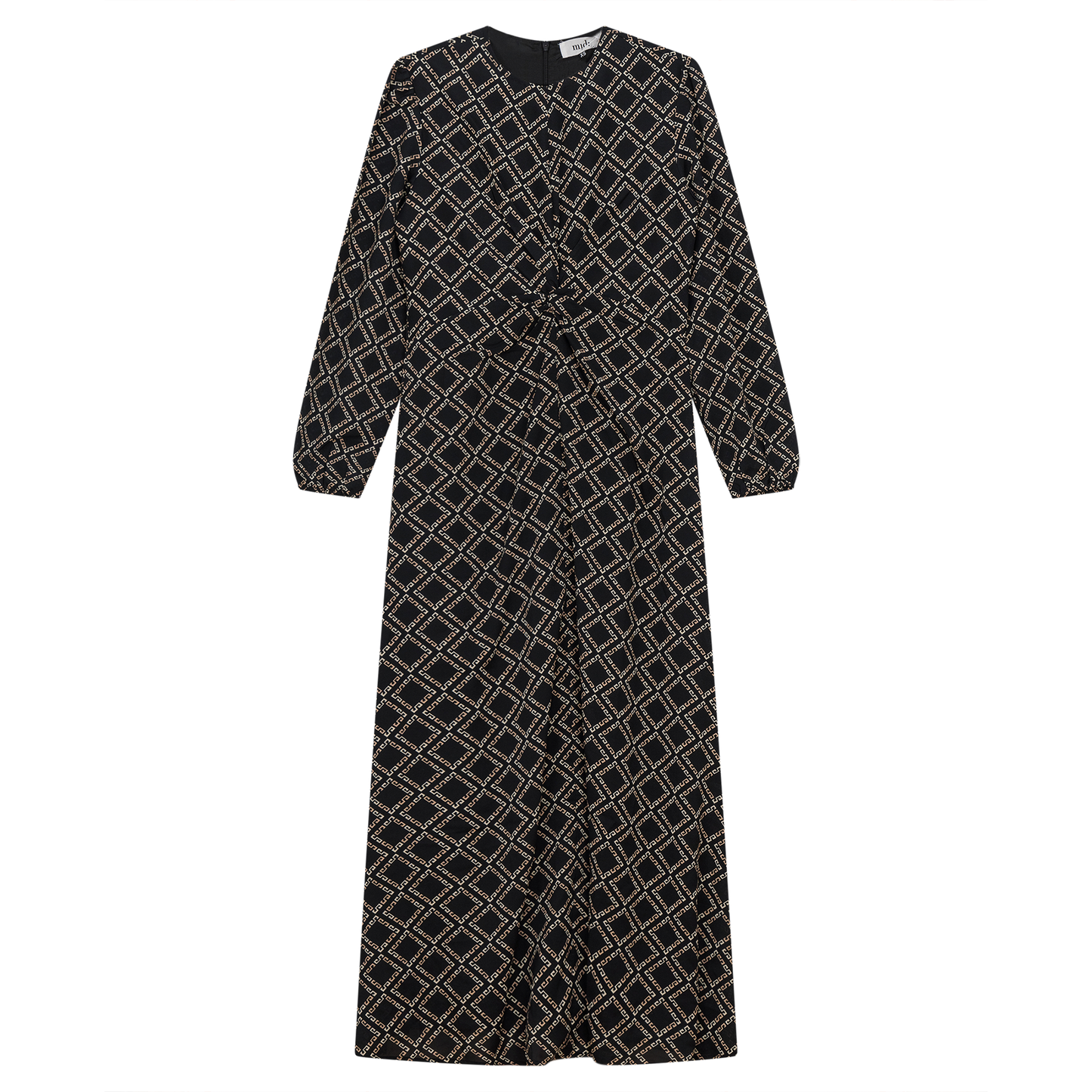 Knot Printed Satin Midi Dress Black