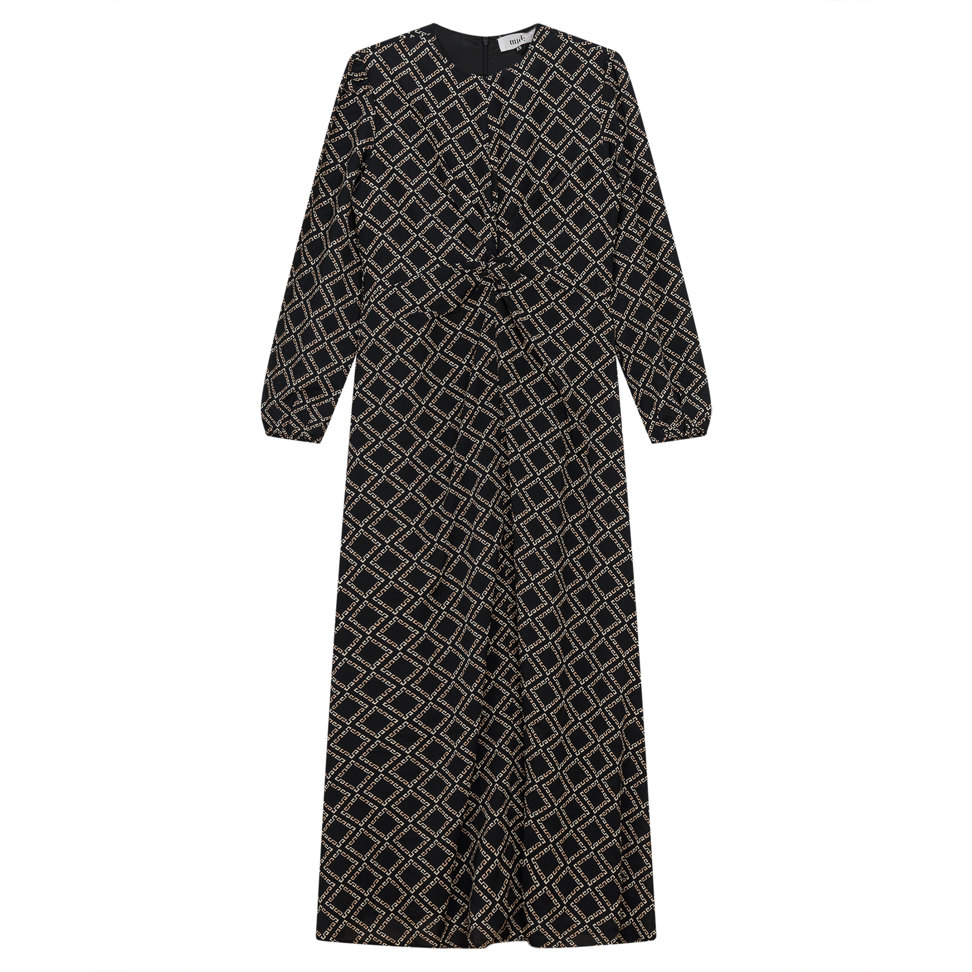 Knot Printed Satin Midi Dress Black