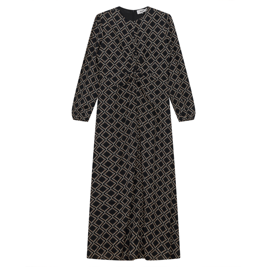 Knot Printed Satin Midi Dress Black
