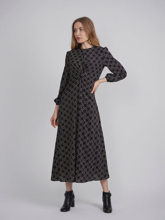 Knot Printed Satin Midi Dress