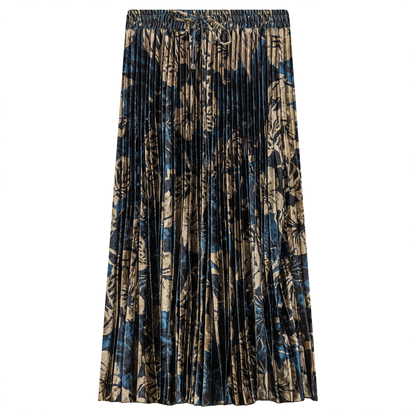 Flocked Velour Accordian Pleated Midi Skirt Teal