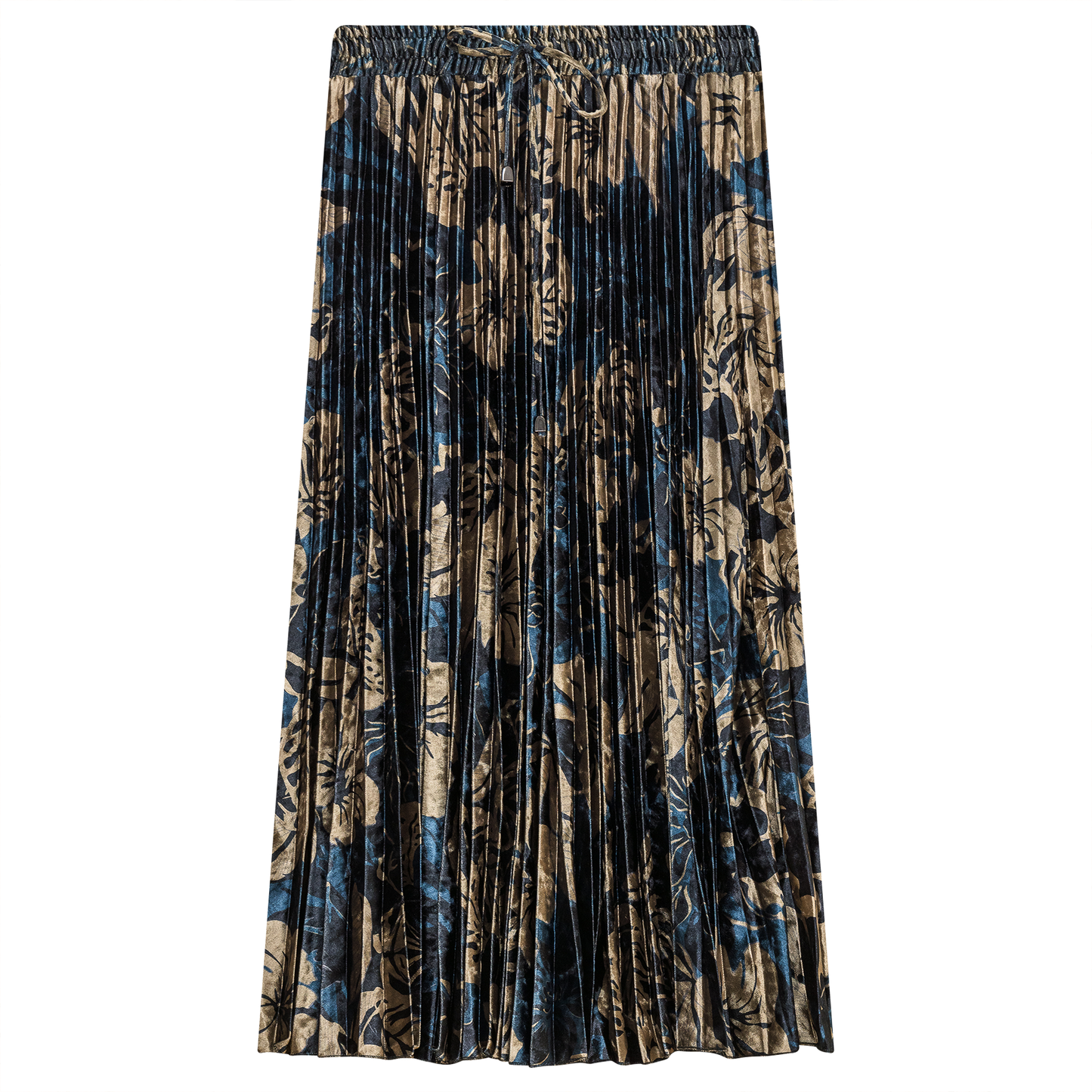 Flocked Velour Accordian Pleated Midi Skirt Teal