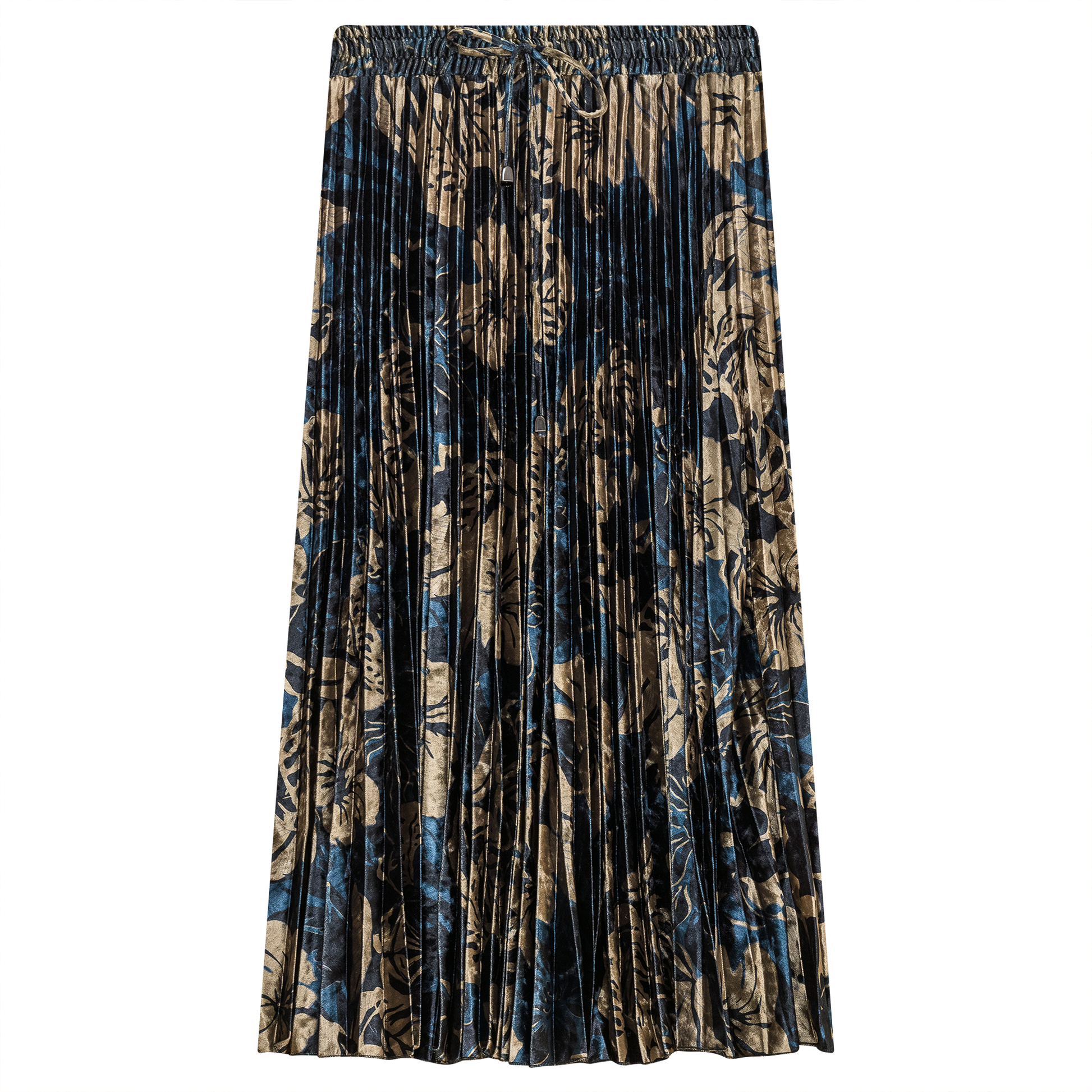 Flocked Velour Accordian Pleated Midi Skirt Teal