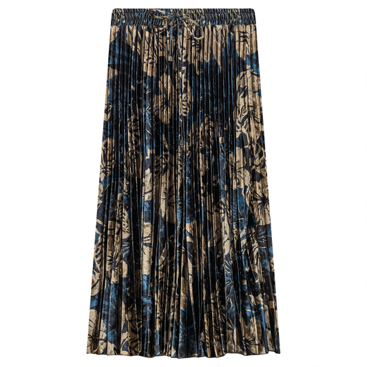 Flocked Velour Accordian Pleated Midi Skirt Teal