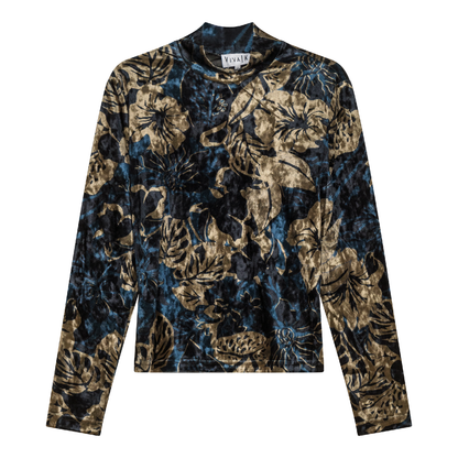 Flocked Velour Printed Top Teal