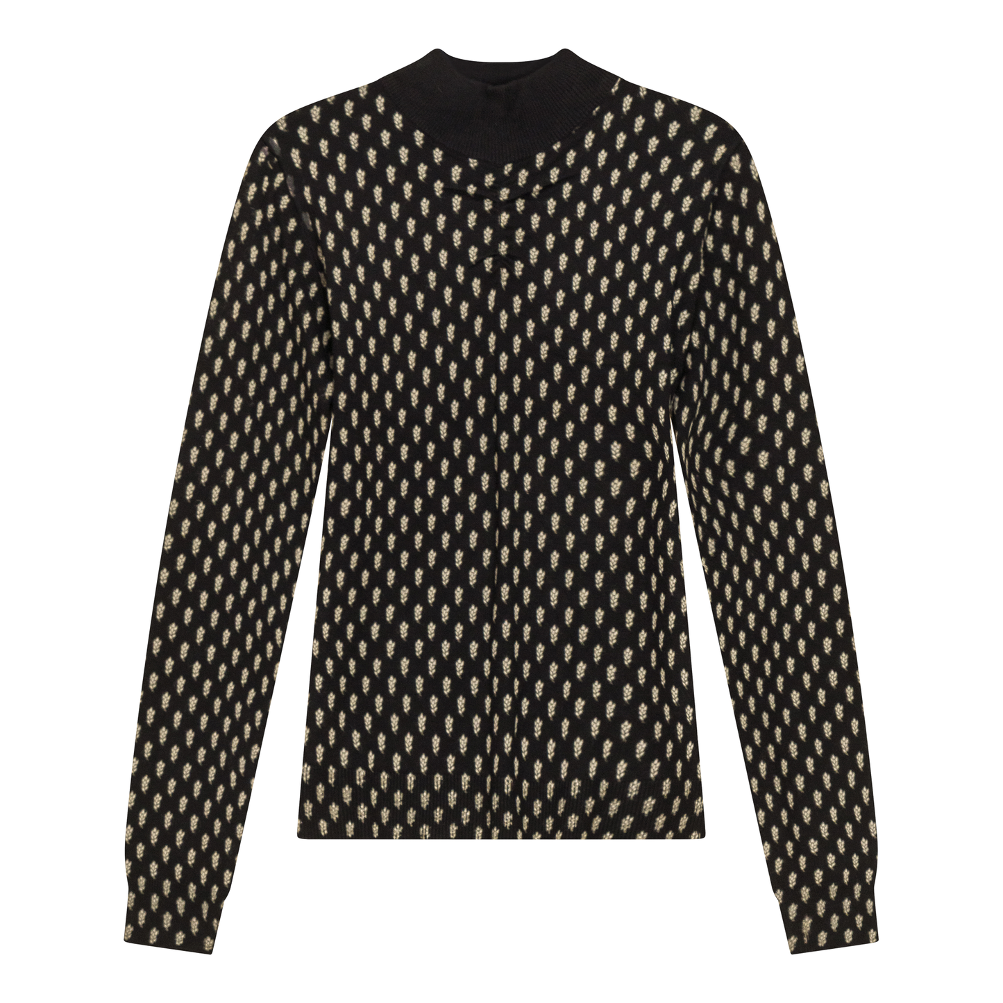 Printed Shirred Mock Neck Sweater Black
