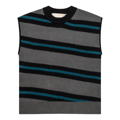 Stripe Knit Sweater Vest Black Dark Grey Mix Deep Teal