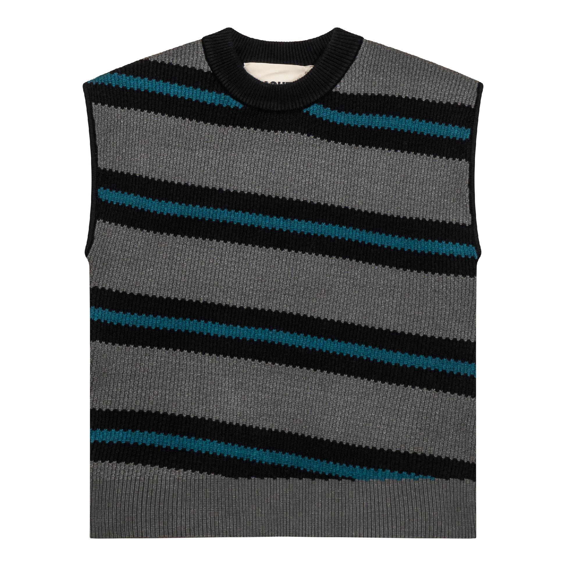 Stripe Knit Sweater Vest Black Dark Grey Mix Deep Teal