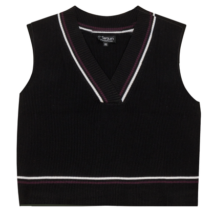 Rib Knit Vest With Contrast Stripes Black