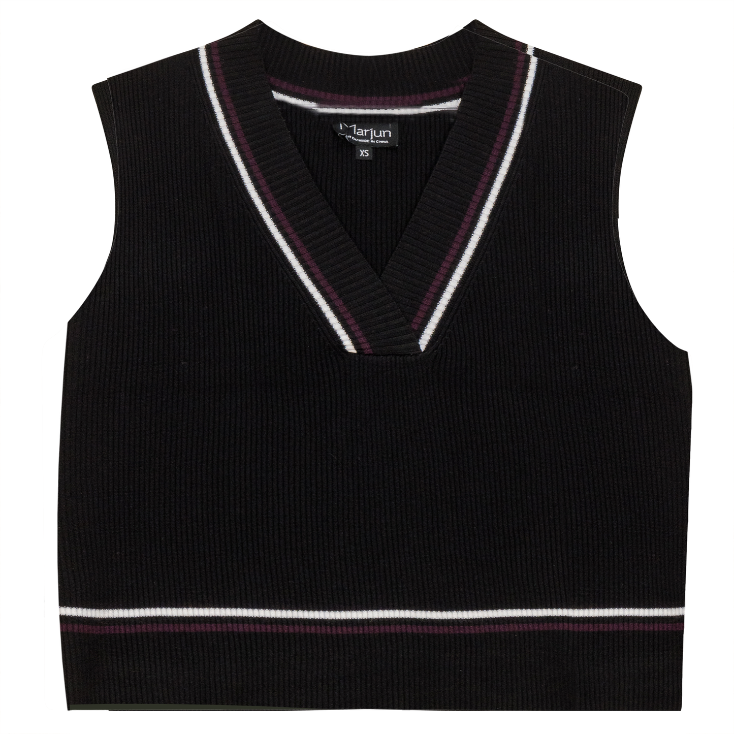Rib Knit Vest With Contrast Stripes Black