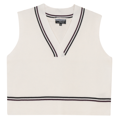 Rib Knit Vest With Contrast Stripes Cream
