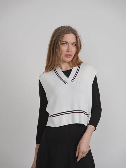 Rib Knit Vest With Contrast Stripes