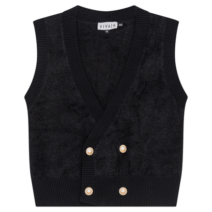 Double Breasted Mohair Sleeveless Cardigan Black