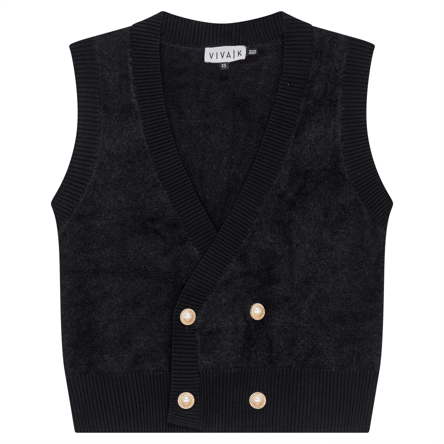 Double Breasted Mohair Sleeveless Cardigan Black