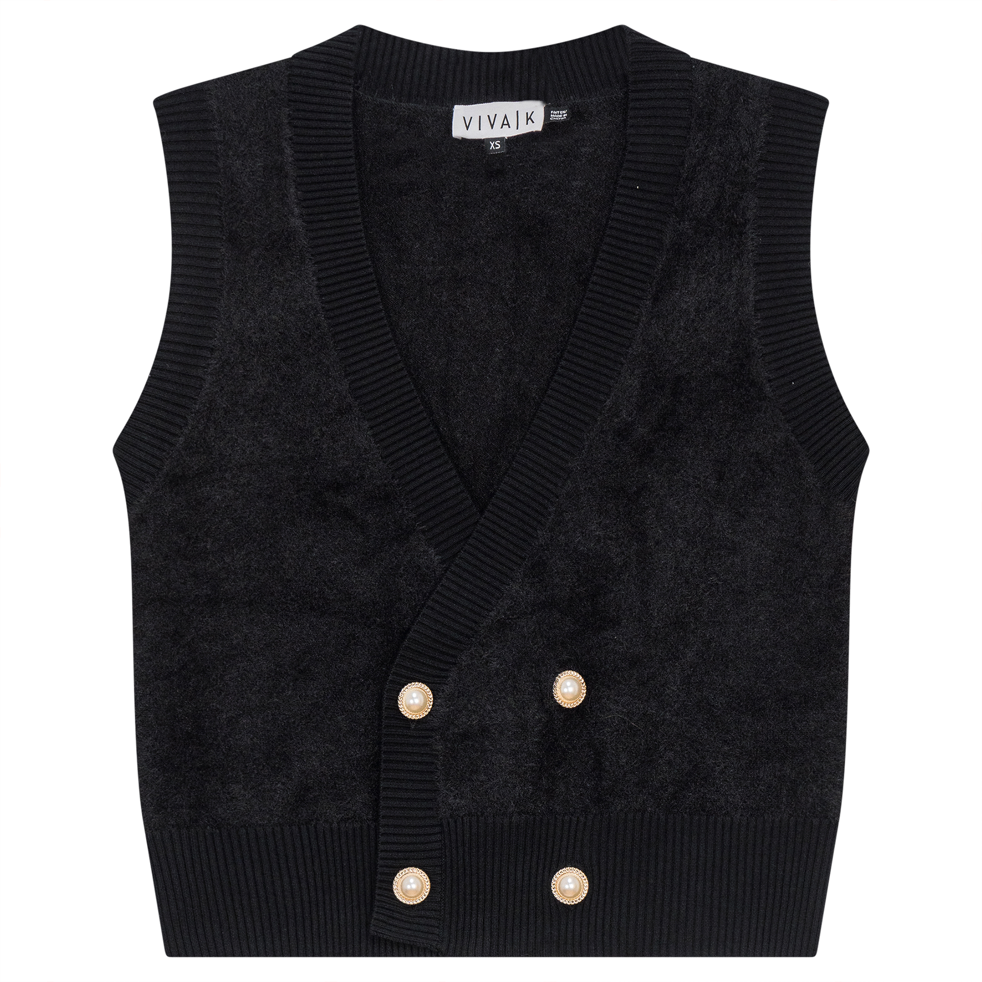 Double Breasted Mohair Sleeveless Cardigan Black