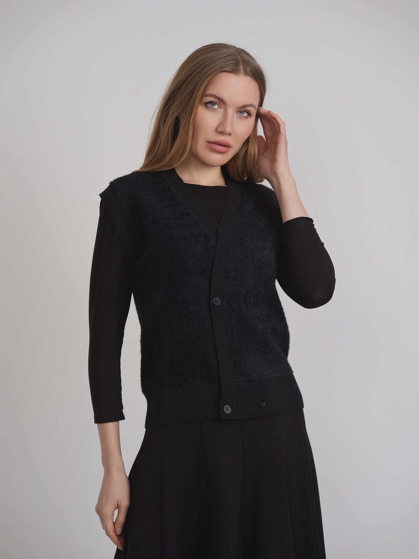 Double Breasted Mohair Sleeveless Cardigan