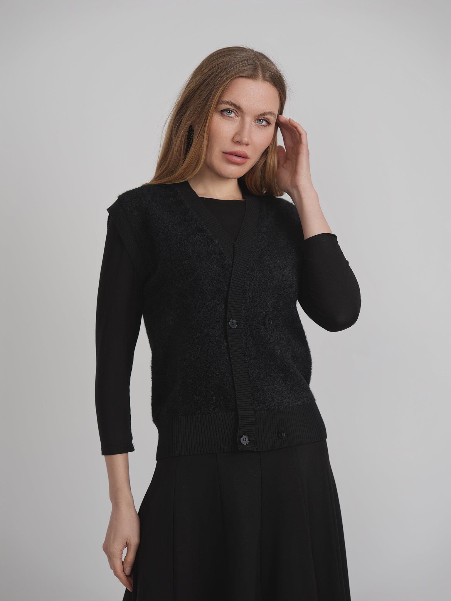 Double Breasted Mohair Sleeveless Cardigan