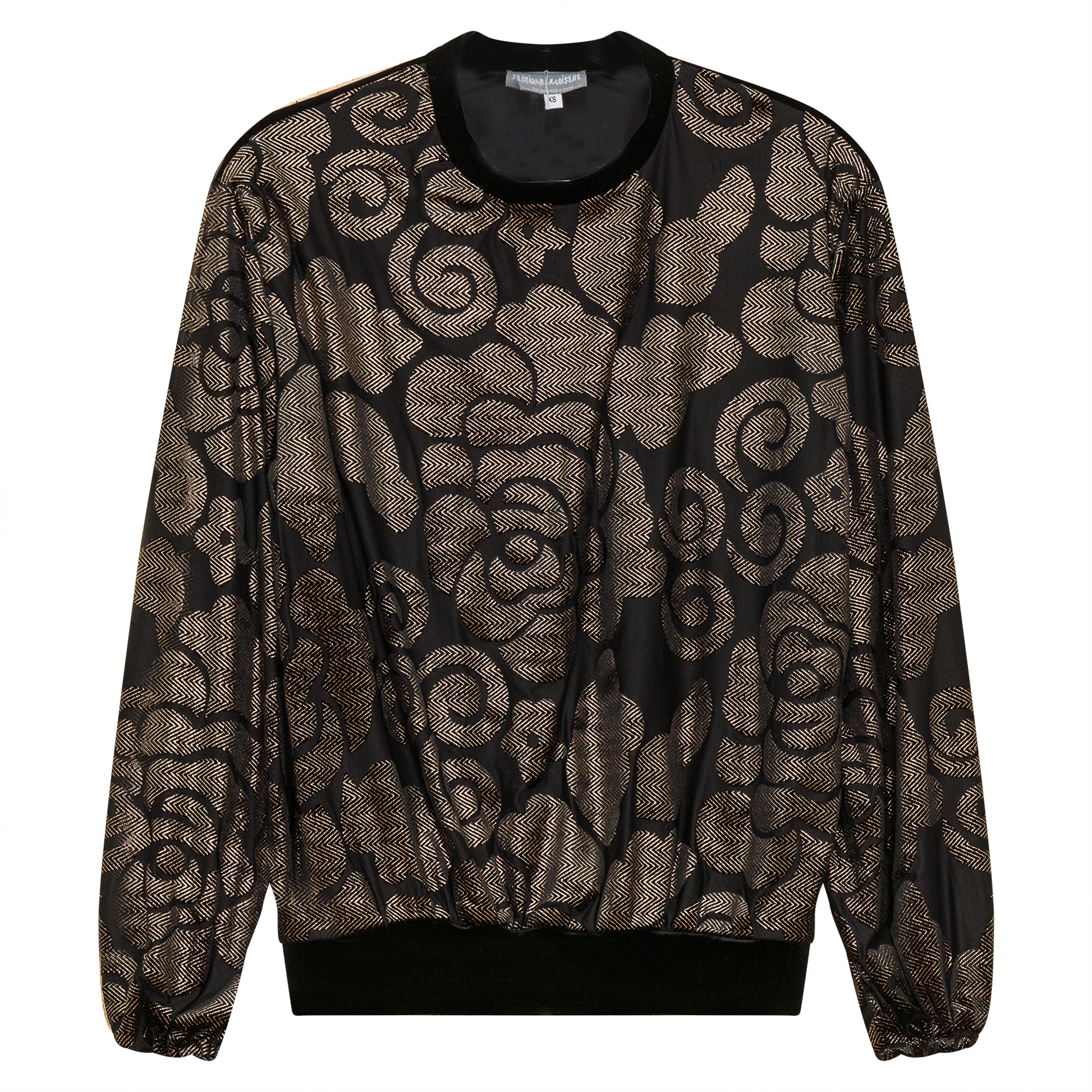 Flocked Velour Rib Bubble Top Black Black