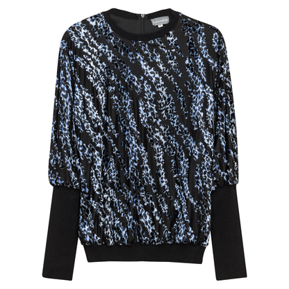 Flocked Velour Rib Bubble Top Black Blue