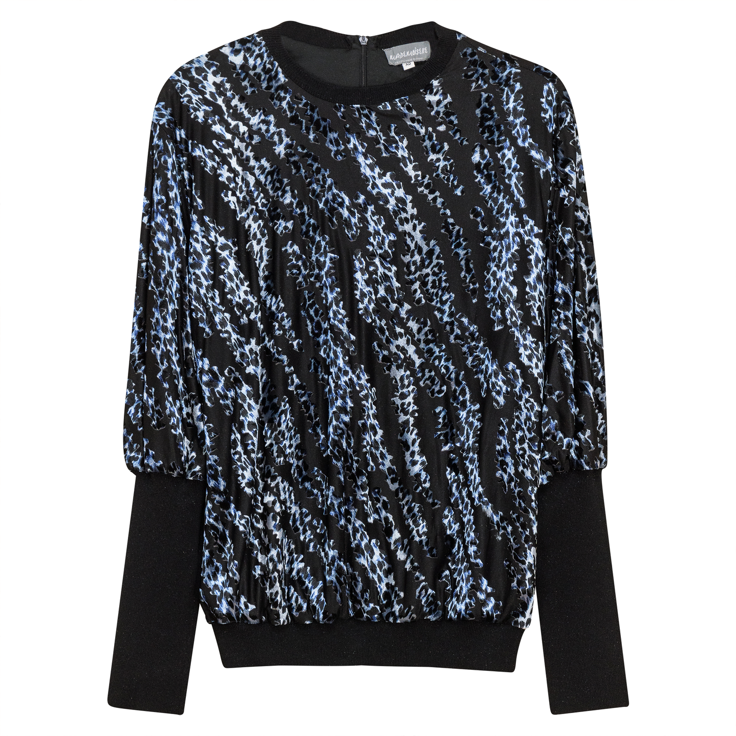 Flocked Velour Rib Bubble Top Black Blue
