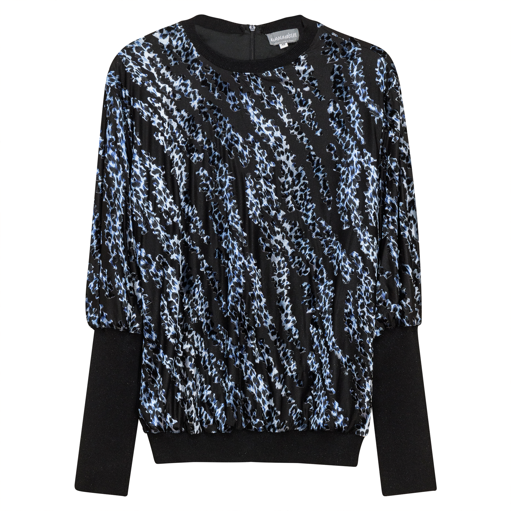 Flocked Velour Rib Bubble Top Black Blue