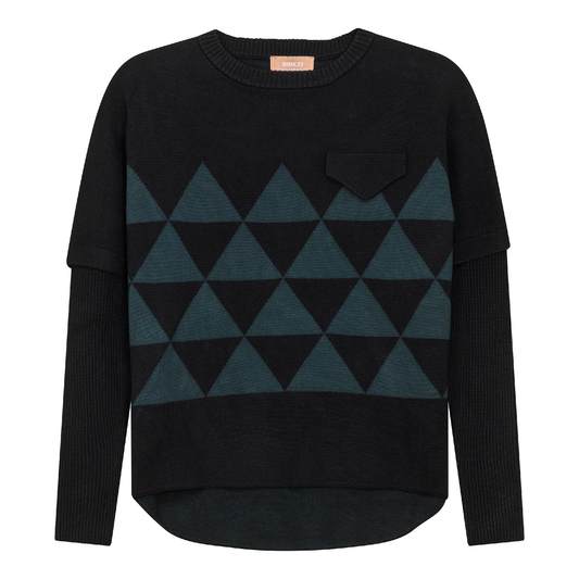 High Low Knit 2 Tone Sweater Black Deep Teal