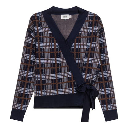 Knit Wrap Cardigan Denim Coffee