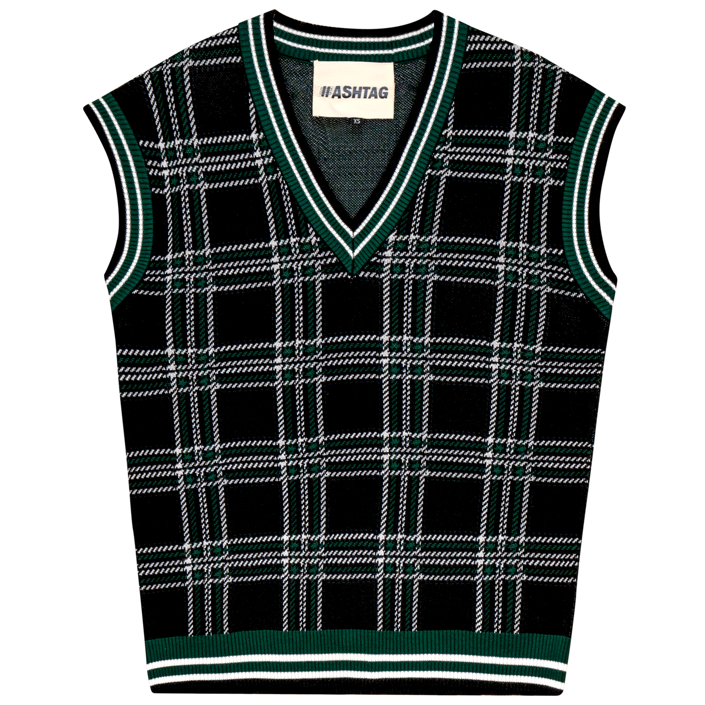 Plaid Knit Vest Black Green